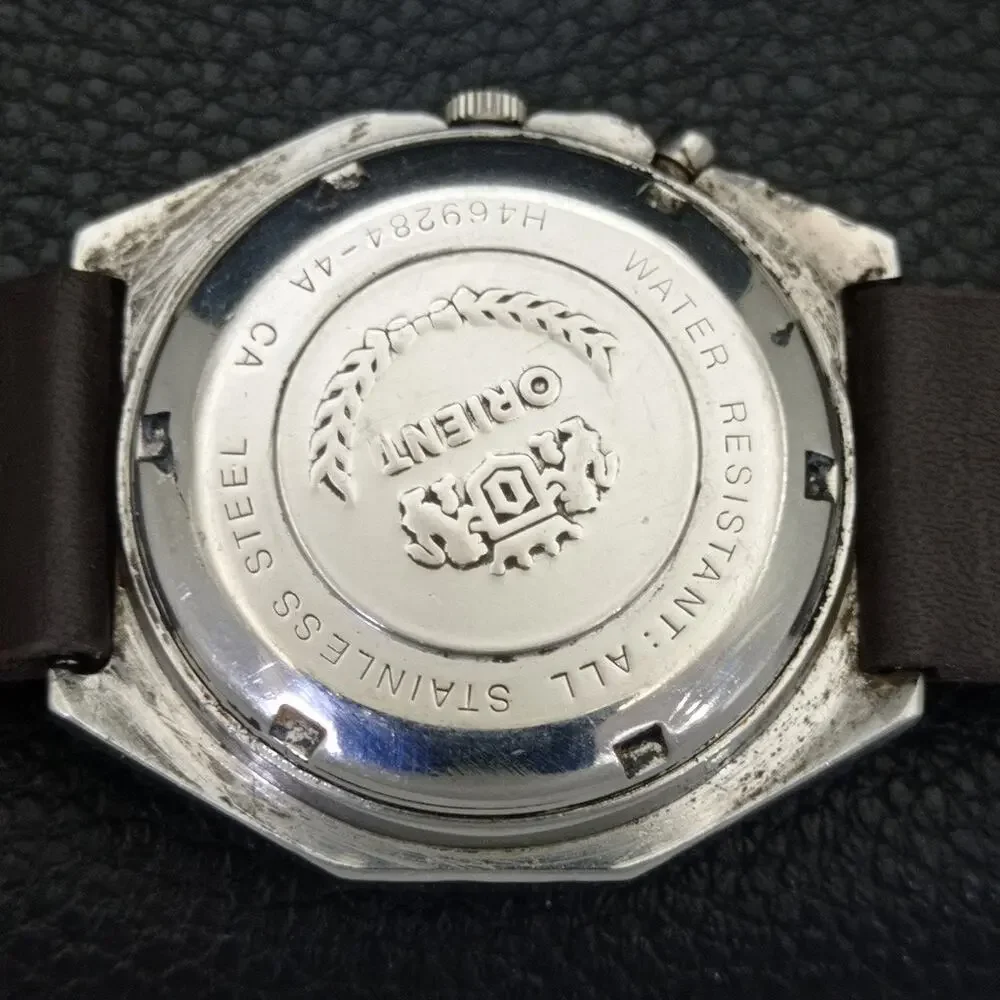Vintage 1987 Orient Automatic Mens Silver Watch W/daydate & Patina accents